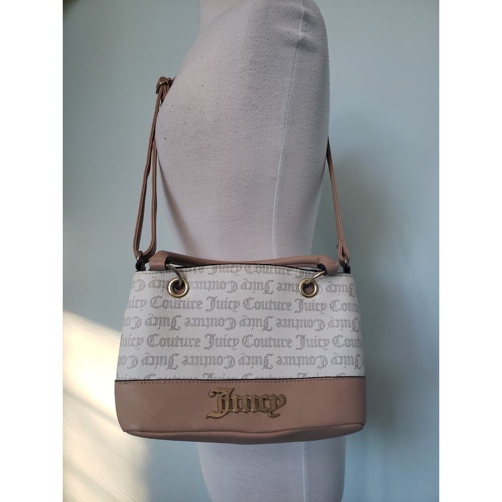 Juicy Couture Women's Tan Beige Crossbody Handbag Logo Purse Medium Sized